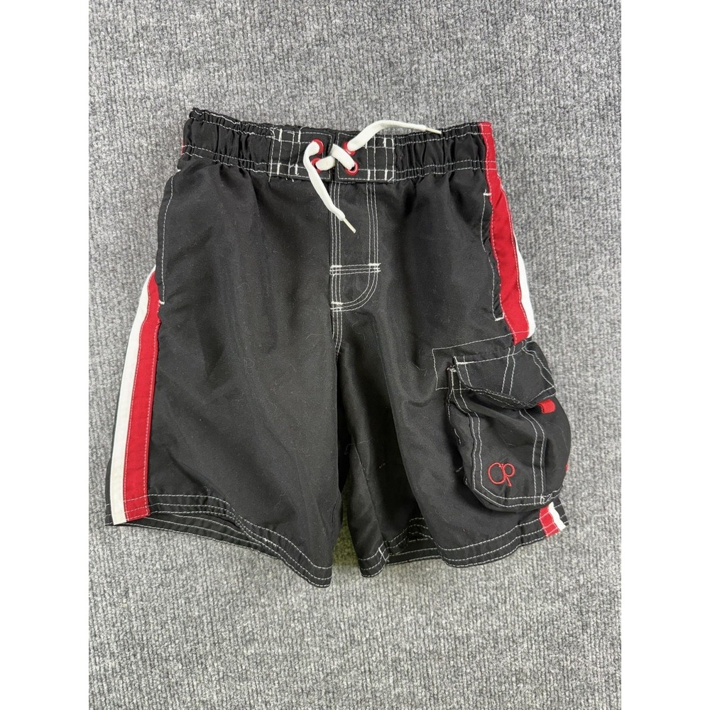 Op Board Shorts Boys XS Black Red Swim Trunks Elastic Waist Cargo Pocket